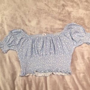 Blue floral off the shoulder shirt